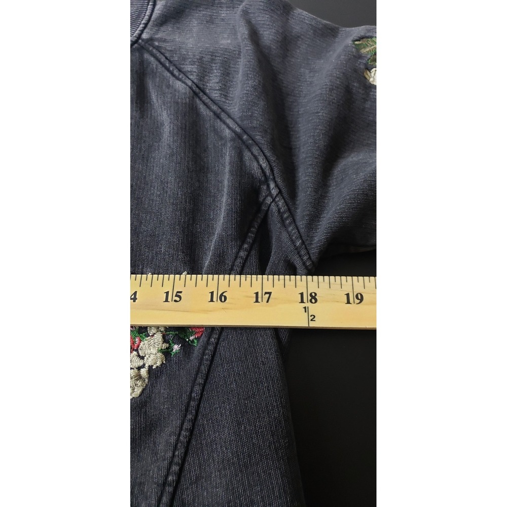 Lucky Brand‎ Charcoal Gray Embroidered Rose Sweatshirt L Casual Boho Grunge - Picture 9 of 10